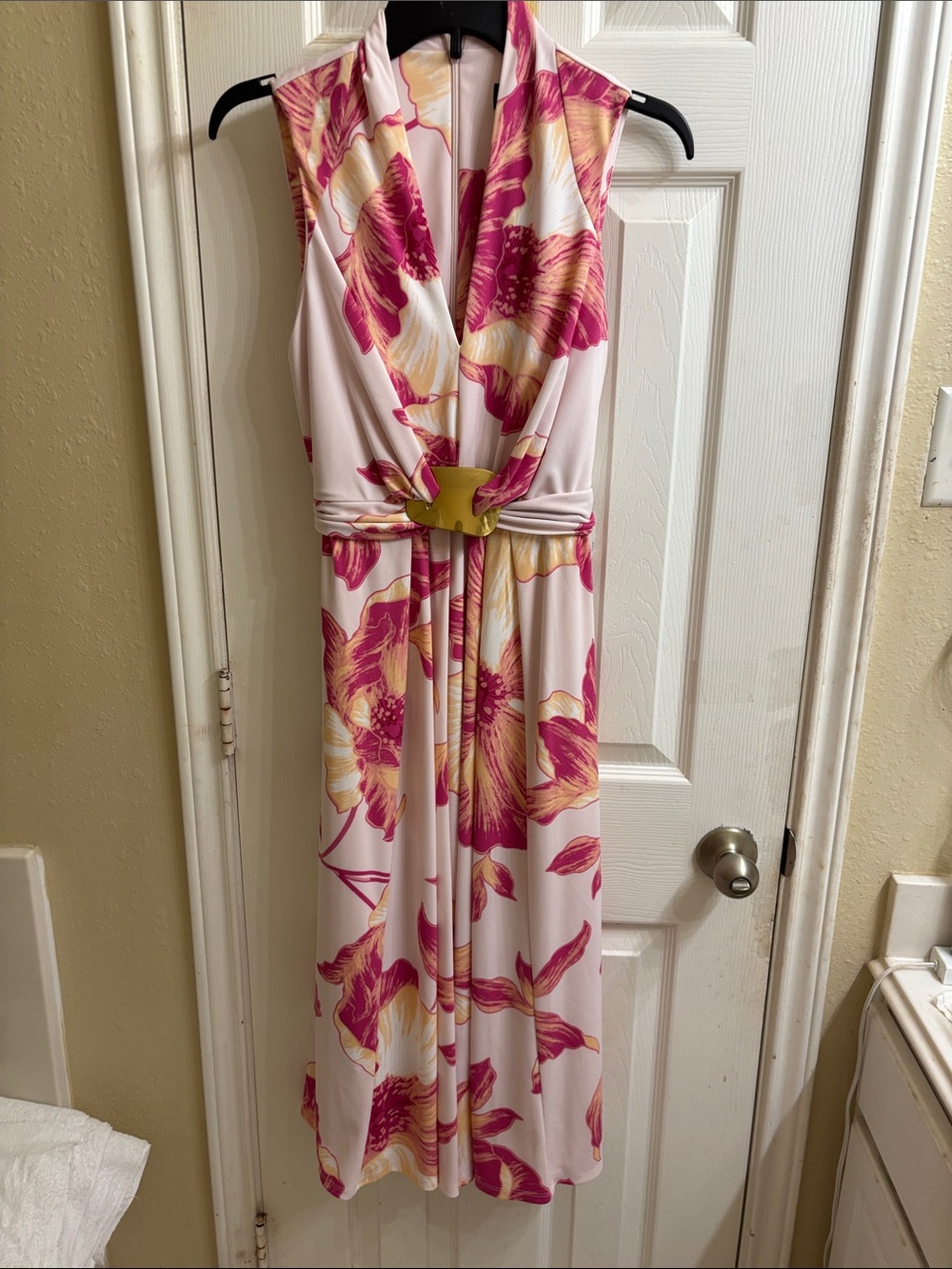 Donna Karan New York Pink & Yellow Floral Midi Dress. Fully lined. NWT